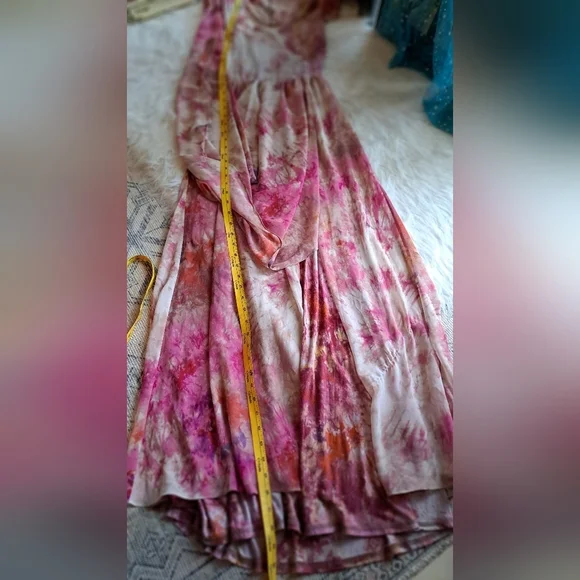 Rachael Roy Multi Layer Floral Floor length Dress. Tie Die Design Cut out back. - Picture 5 of 15